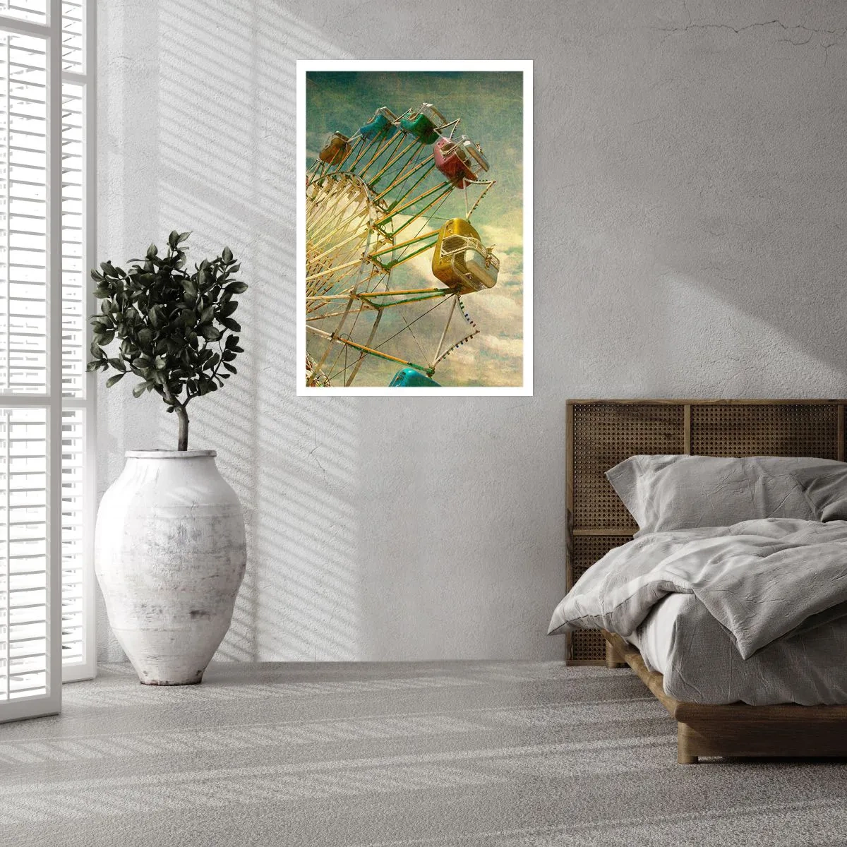 Poster - Retro-Riesenrad mit Wolken im Hintergrund im Vintage-Stil - 50x70cm - Es wird Spaß geben ... - Moderne Wanddekoration für Wohnzimmer und Schlafzimmer ARTTOR