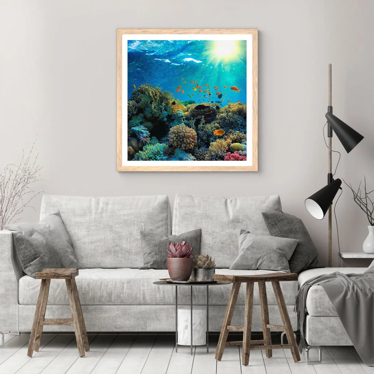 Poster in einem Rahmen aus heller Eiche - Unterwasserschätze - 40x40 cm