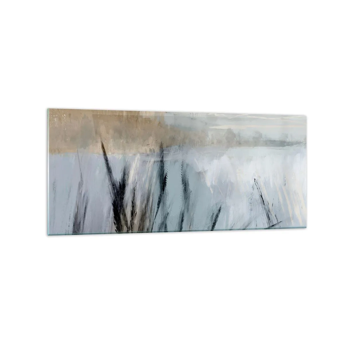 Glasbild - Bild auf glas - Eine malerische Winterlandschaft mit Feldern und Gräsern - 120x50cm - Winterfelder - Moderne Wanddekoration für Wohnzimmer und Schlafzimmer ARTTOR