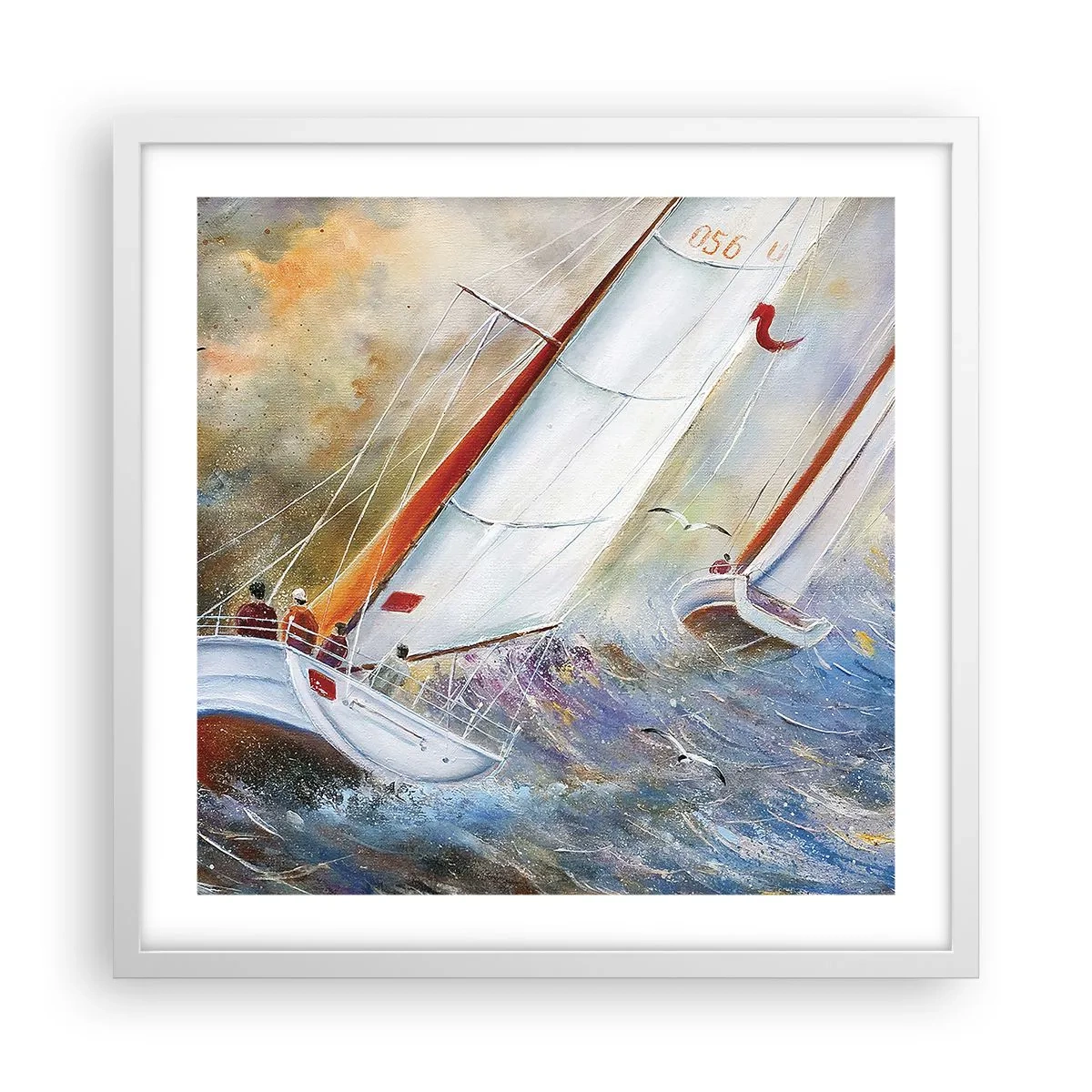 Poster in einem weißen Rahmen - Durch die Wellen laufend - 50x50 cm