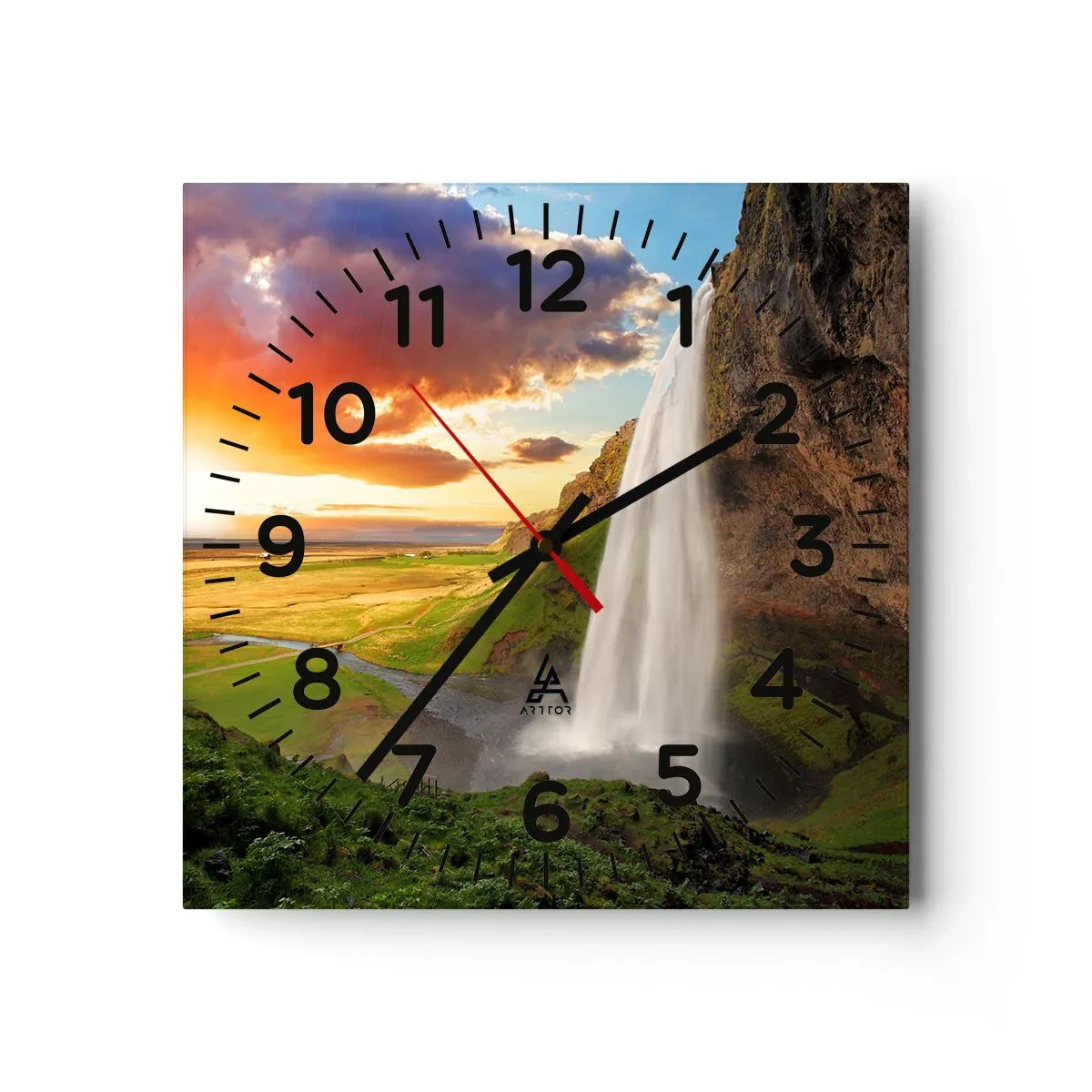 Wanduhr - Glasuhr - Die Fülle des isländischen Sommers - 40x40 cm