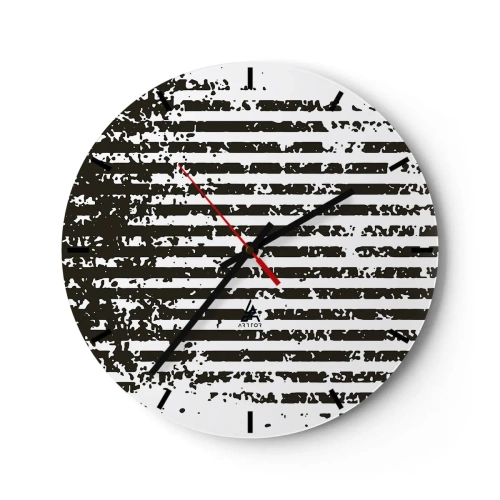 Wanduhr - Glasuhr - Schwarz-weiße Querstreifen mit unregelmäßiger Textur - 30x30cm - Rhythmus und Rauschen - Moderne Wanddekoration für Wohnzimmer, Küche und Schlafzimmer ARTTOR