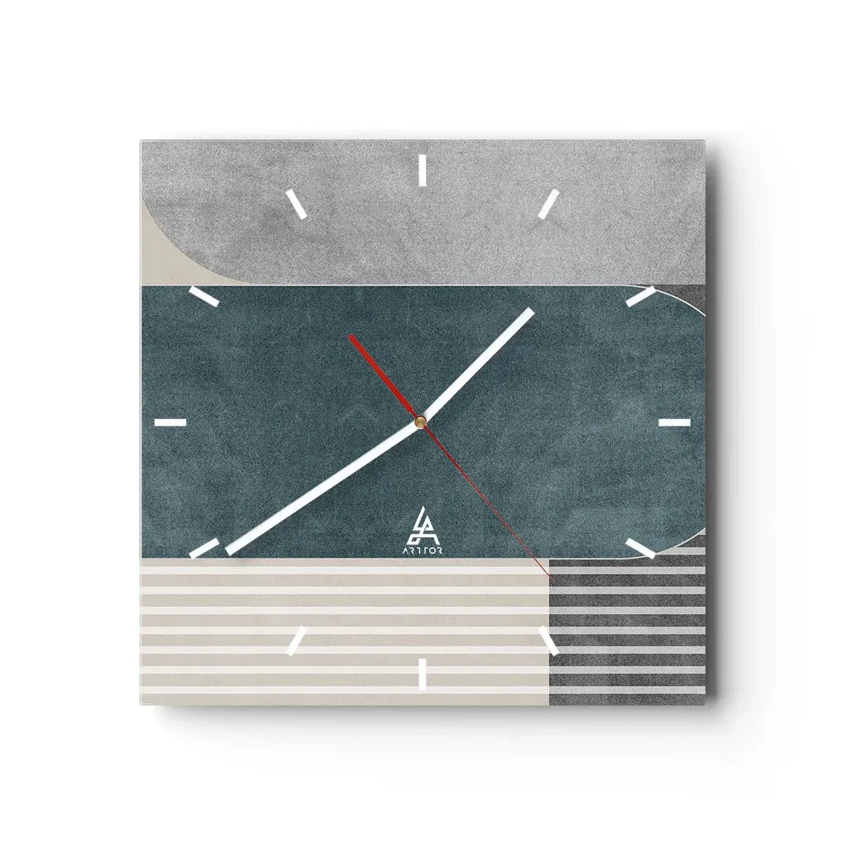 Wanduhr - Glasuhr - Geometrische Abstraktion in Grau- und Grüntönen - 30x30cm - Komposition auf der Ebene - Moderne Wanddekoration für Wohnzimmer und Schlafzimmer ARTTOR