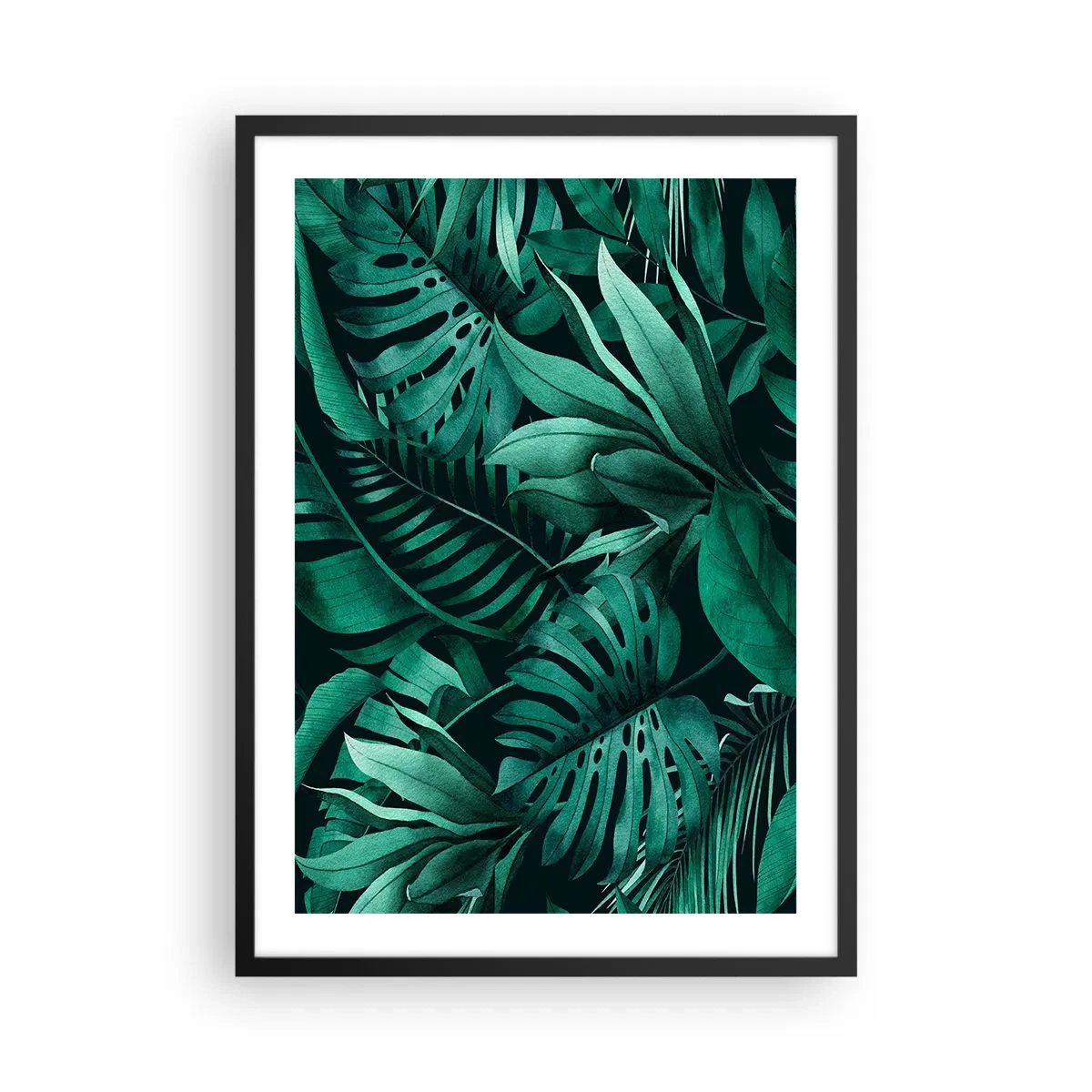 Poster in einem schwarzem Rahmen - Tropische Blätter in Grüntönen - 50x70cm - Die Tiefe des tropischen Grüns - Moderne Wanddekoration für Wohnzimmer und Schlafzimmer ARTTOR