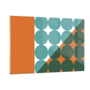 Glasbild - Bild auf glas - Abstrakte geometrische Komposition mit Kreisen und einem Dreieck - 120x80cm - Nach oben und schräg - Moderne Wanddekoration für Wohnzimmer und Schlafzimmer ARTTOR