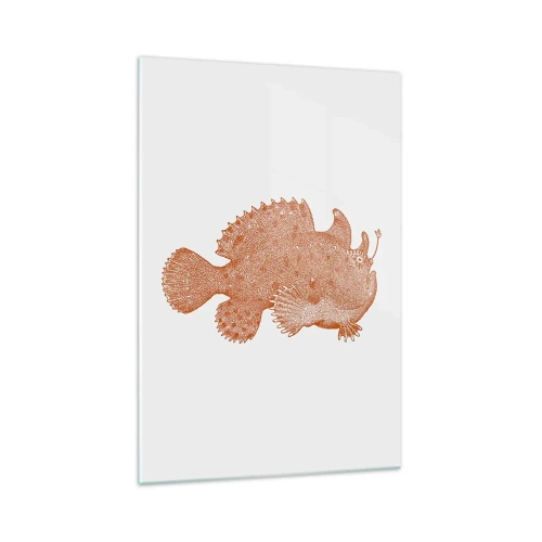 Glasbild - Bild auf glas - Detaillierte Zeichnung eines kupferfarbenen Fisches auf weißem Hintergrund - 70x100cm - Es ist also doch ein Fisch - Moderne Wanddekoration für Wohnzimmer und Schlafzimmer ARTTOR