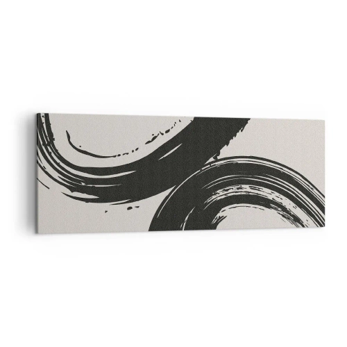 Bild auf Leinwand - Leinwandbild - Dynamische Pinselstriche in Schwarz auf hellem Hintergrund - 140x50cm - Ausladend und kreisförmig - Moderne Wanddekoration für Wohnzimmer und Schlafzimmer ARTTOR