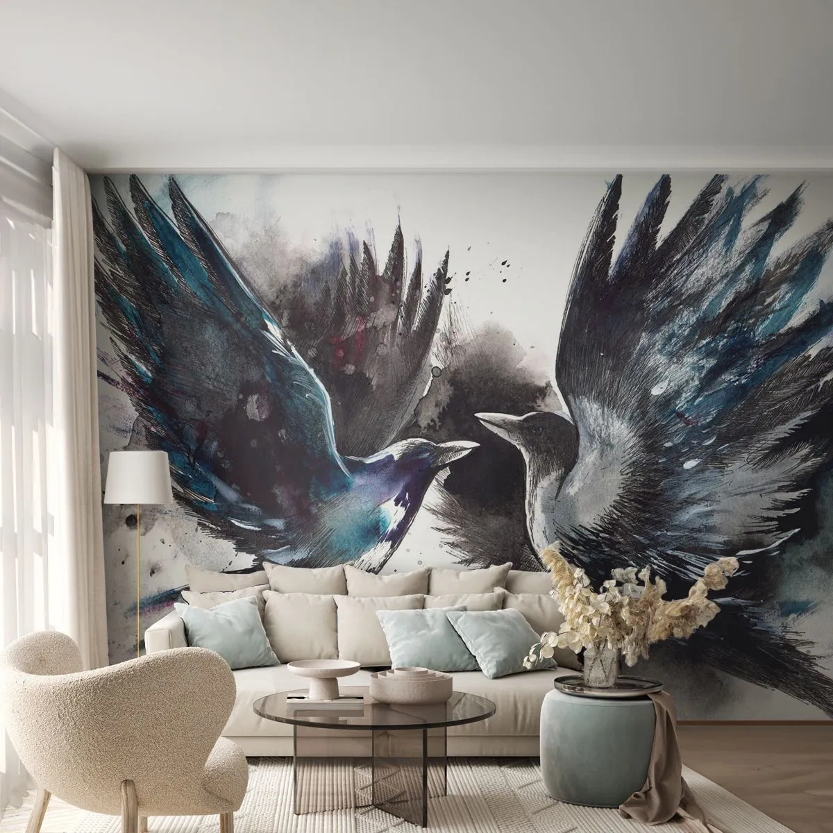 Fototapete Premium Sand - Rabe zum Raben ... - Abstraktion, Vogel, Tiere - 100x70 cm