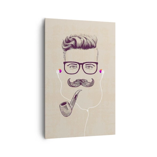 Bild auf Leinwand - Leinwandbild - Retro-Porträt eines Mannes mit Pfeife, Kopfhörer und Brille - 80x120cm - Ein echter Mann? - Moderne Wanddekoration für Wohnzimmer und Schlafzimmer ARTTOR