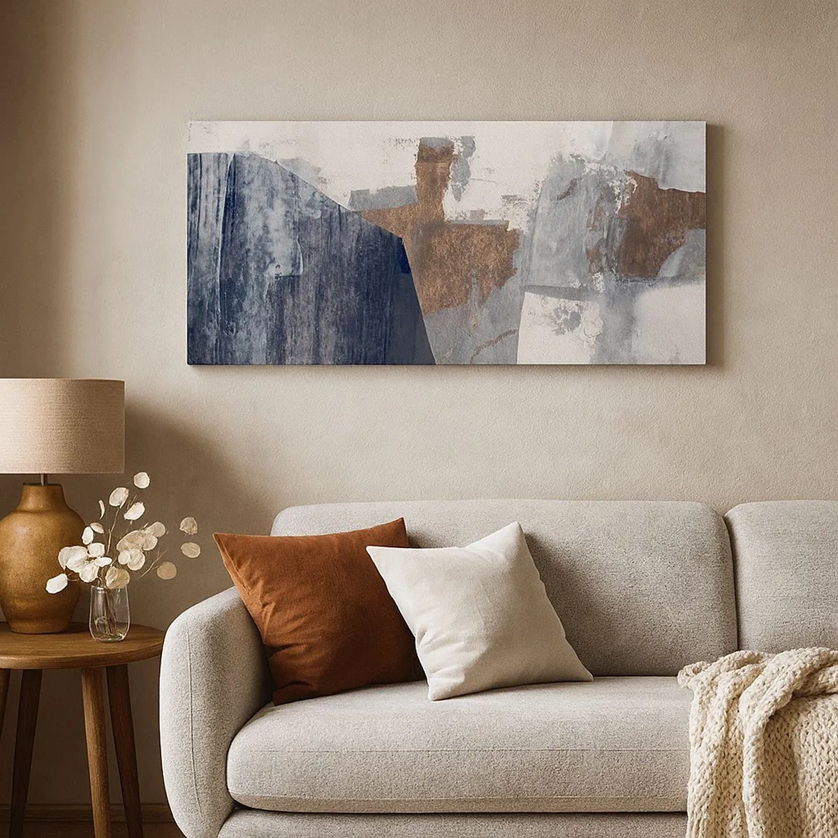 Bild auf Leinwand - Leinwandbild - Blaue und braune Formen - 100x40 cm