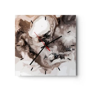 Wanduhr - Glasuhr - Abstraktes Muster in Braun- und Weißtönen - 30x30cm - Die Geburt einer Galaxie - Moderne Wanddekoration für Wohnzimmer und Schlafzimmer ARTTOR