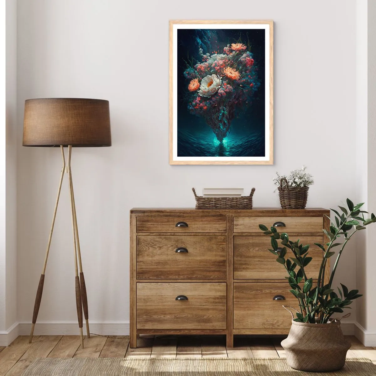 Poster in einem Rahmen aus heller Eiche - Seltsamer Garten - 40x50 cm