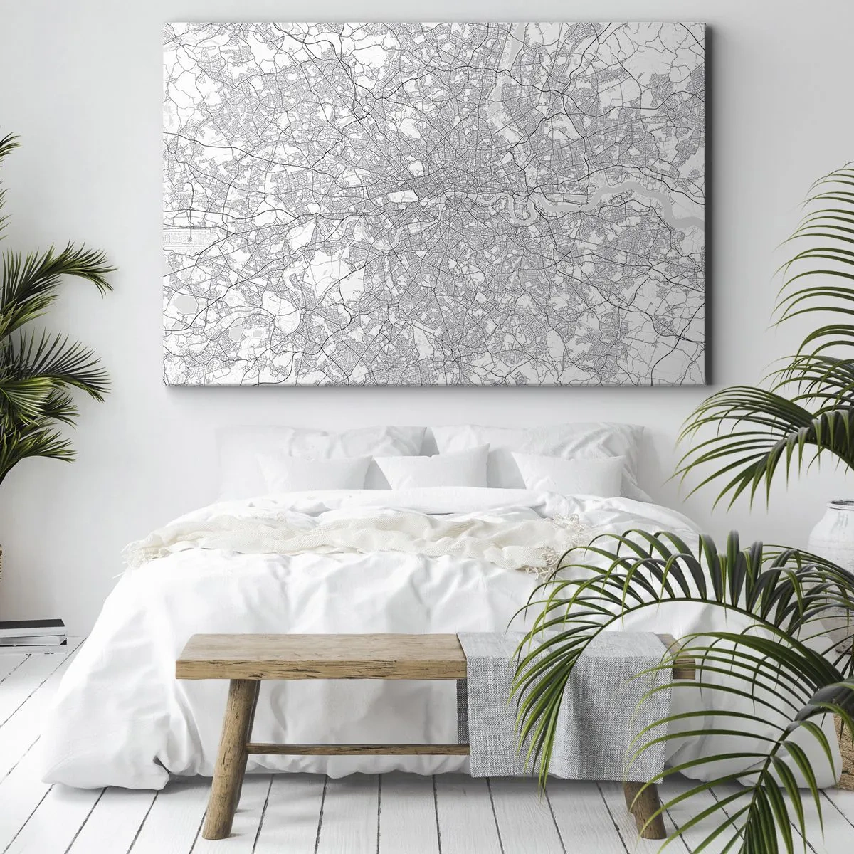 Bild auf Leinwand - Leinwandbild - Ein minimalistischer Stadtplan in Grautönen - 70x50cm - Karte des Labyrinths von London - Moderne Wanddekoration für Wohnzimmer und Schlafzimmer ARTTOR
