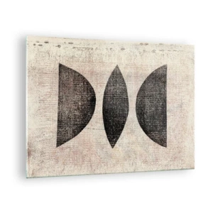 Glasbild - Bild auf glas - Schwarze geometrische Formen auf beigem Hintergrund - 70x50cm - Ethnische Abstraktion - Moderne Wanddekoration für Wohnzimmer und Schlafzimmer ARTTOR