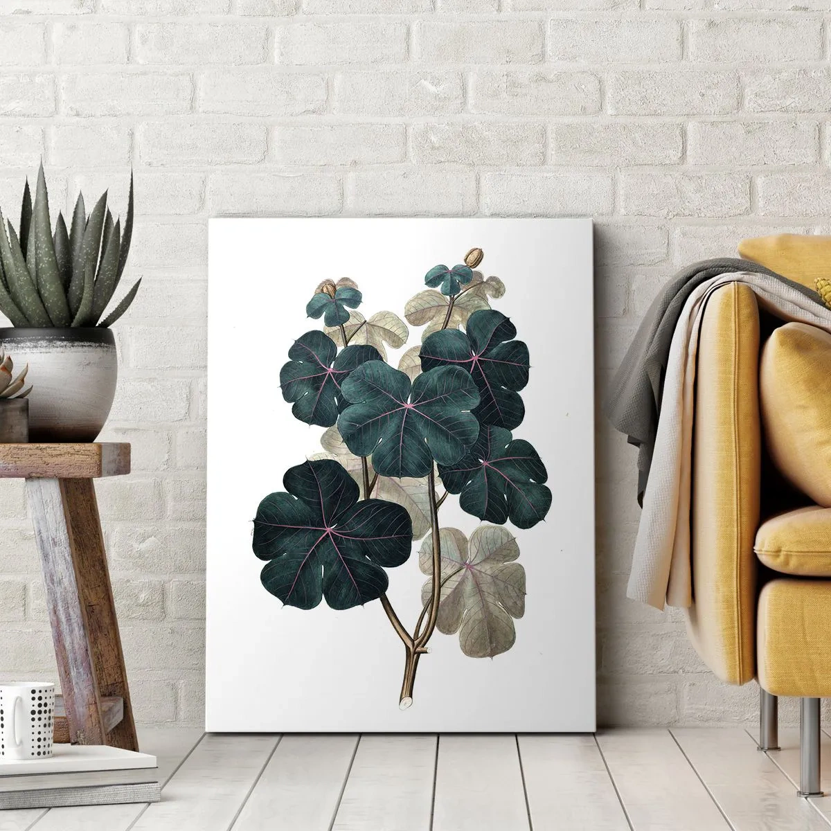 Bild auf Leinwand - Leinwandbild - Botanische Illustration mit Blättern in Grün- und Beigetönen - 70x100cm - Aus dem alten Herbarium - Moderne Wanddekoration für Wohnzimmer und Schlafzimmer ARTTOR