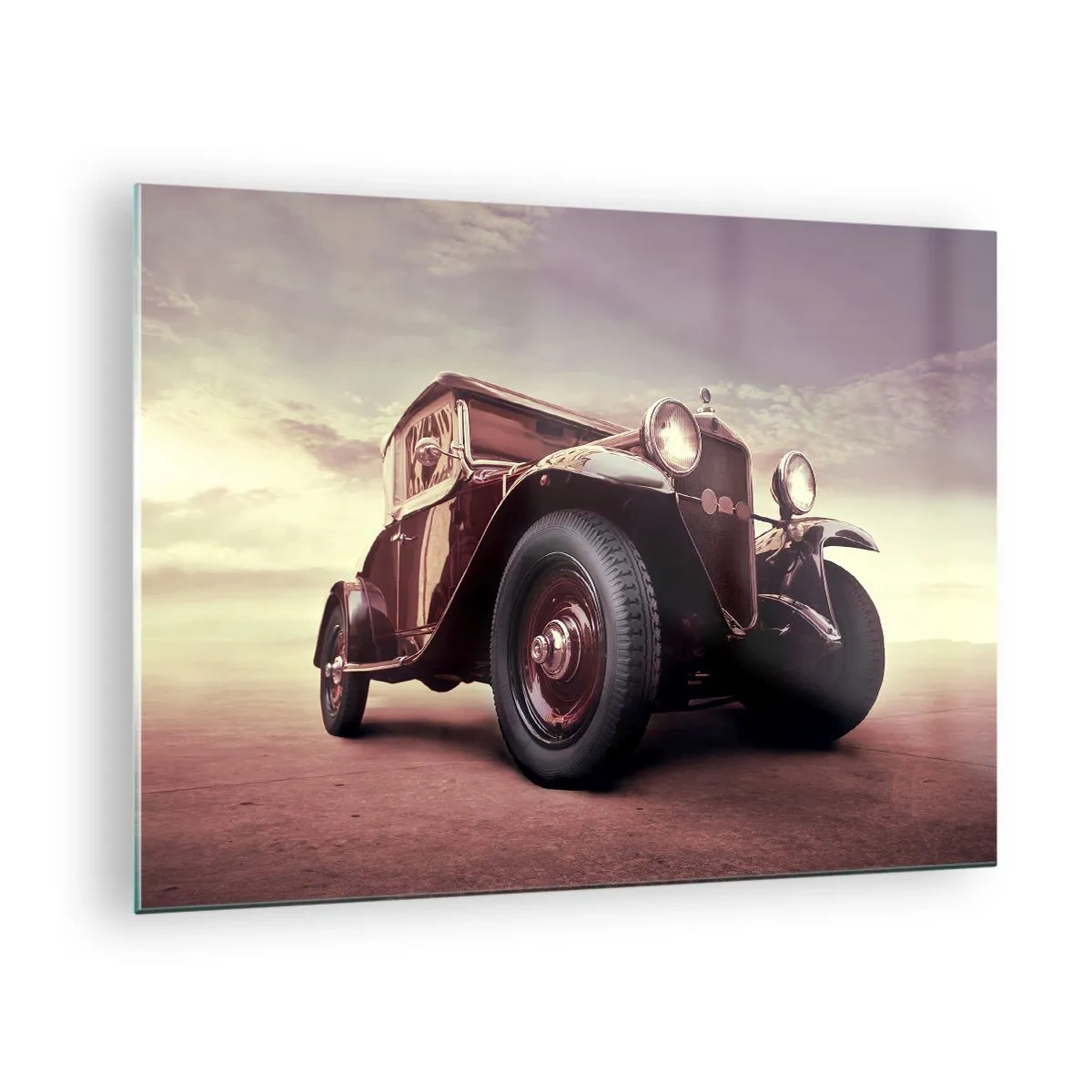 Glasbild - Bild auf glas - Kultiger Oldtimer in Sepiatönen im Freien - 70x50cm - Gehen wir zurück wie in alten Zeiten ... - Moderne Wanddekoration für Wohnzimmer und Schlafzimmer ARTTOR