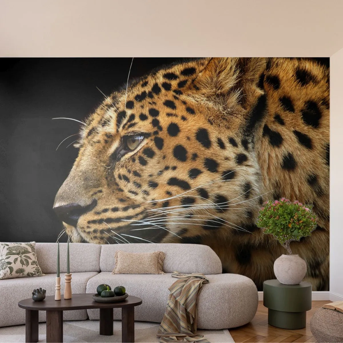 Fototapete Premium Sand - Ruhig, fokussiert, bereit - Tiere, Leopard, Afrika - 450x315 cm