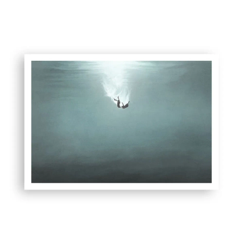 Poster - Eine Figur, eingetaucht in tiefes, türkisfarbenes Wasser - 100x70cm - In den Armen des Ozeans - Moderne Wanddekoration für Wohnzimmer und Schlafzimmer ARTTOR