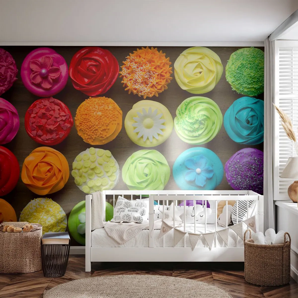 Fototapete Premium Canvas - Alles andere - alles lecker - Gastronomie, bunte Kekse, 3D - 250x175 cm