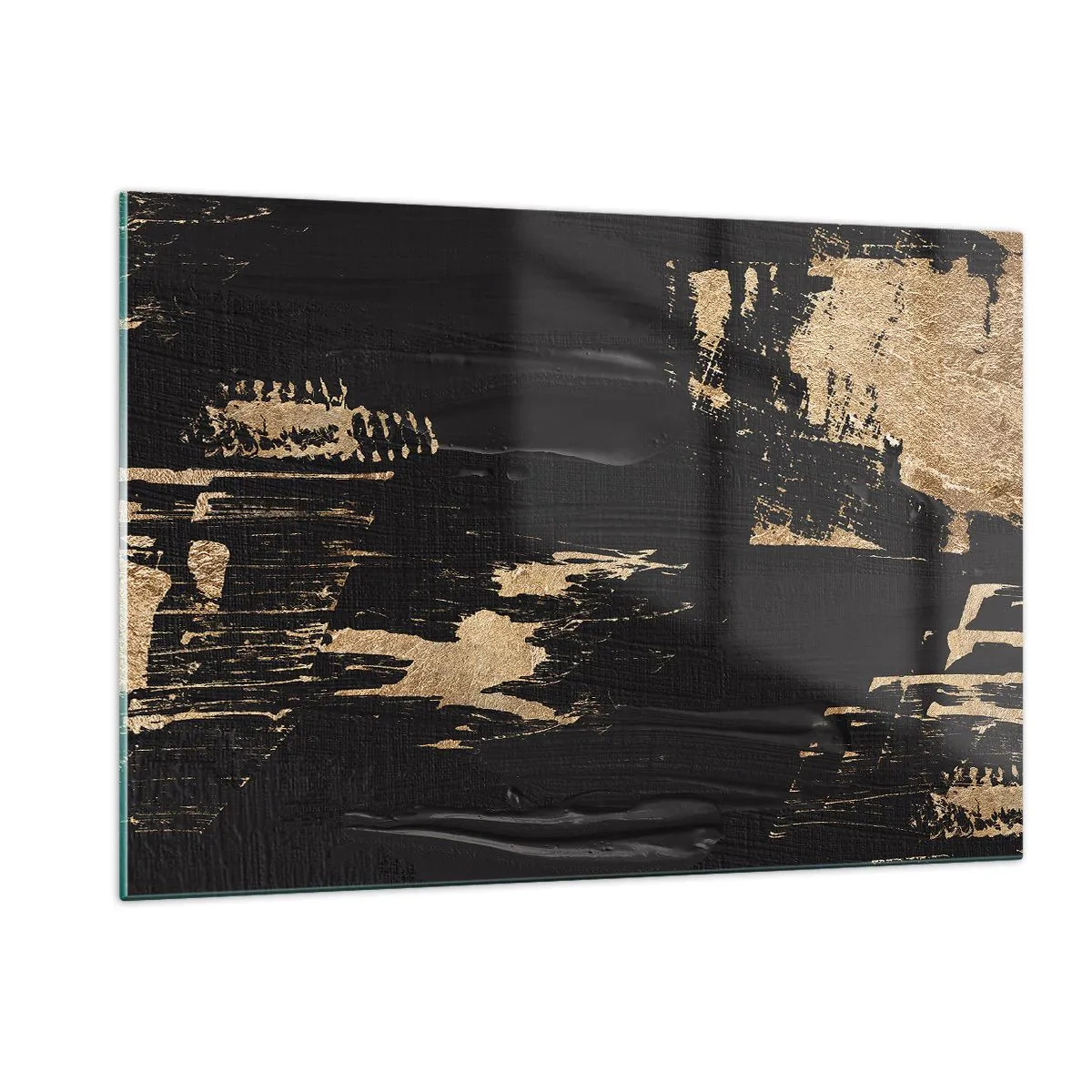 Glasbild - Bild auf glas - Schwarz-goldene Abstraktion mit pinselstrichartiger Textur - 120x80cm - Spur einer Berührung - Moderne Wanddekoration für Wohnzimmer und Schlafzimmer ARTTOR