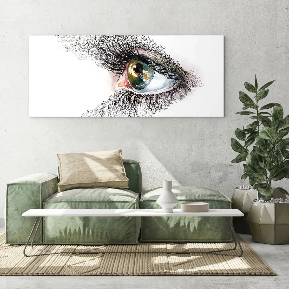 Glasbild - Bild auf glas - Ein künstlerisches Auge mit gelbgrüner Iris und komplizierten Details. - 140x50cm - Schau direkt in die Seele - Moderne Wanddekoration für Wohnzimmer und Schlafzimmer ARTTOR
