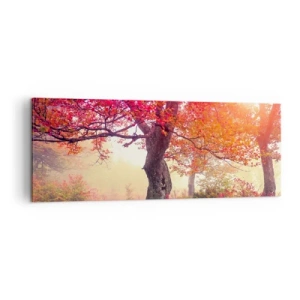 Bild auf Leinwand - Leinwandbild - Herbstlandschaft mit Bäumen in intensiven Farben - 140x50cm - Blühende Raserei - Moderne Wanddekoration für Wohnzimmer und Schlafzimmer ARTTOR