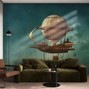 Maßgeschneiderte Fototapete Premium Sand - Jules Verne sagt Hallo - Retro, Reise, Ballon