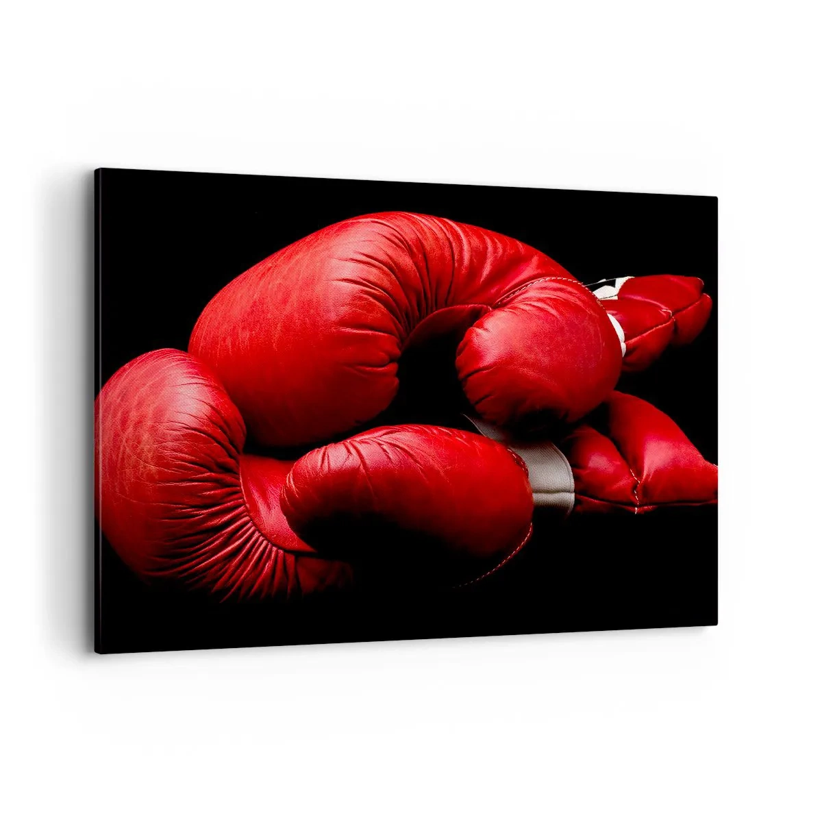 Bild auf Leinwand - Leinwandbild - Rote Boxhandschuhe auf schwarzem Hintergrund - 100x70cm - Die Emotionen des Kampfes liegen hinter uns - Moderne Wanddekoration für Wohnzimmer und Schlafzimmer ARTTOR