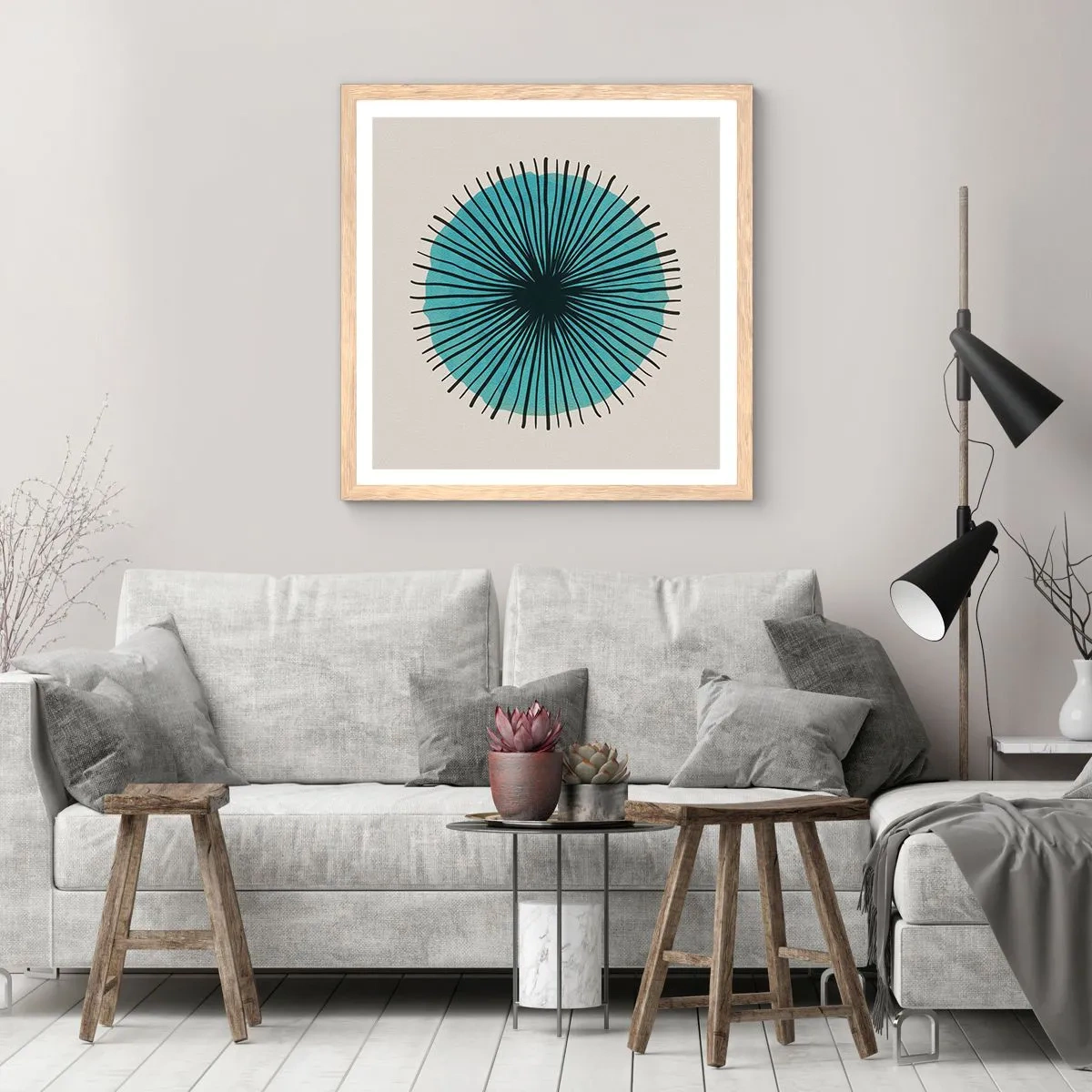 Poster in einem Rahmen aus heller Eiche - Strahlend im Blau - 50x50 cm