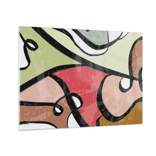 Glasbild - Bild auf glas - Bunte Abstraktion mit schwarzen Linien - 70x50cm - Pirouetten unter Farben - Moderne Wanddekoration für Wohnzimmer und Schlafzimmer ARTTOR