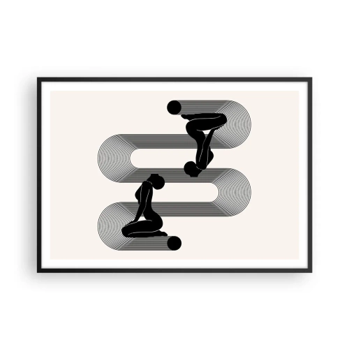 Poster in einem schwarzem Rahmen - Schwarze Silhouetten mit geometrischen Linien auf hellem Hintergrund - 100x70cm - Sinnliche Symmetrie - Moderne Wanddekoration für Wohnzimmer und Schlafzimmer ARTTOR