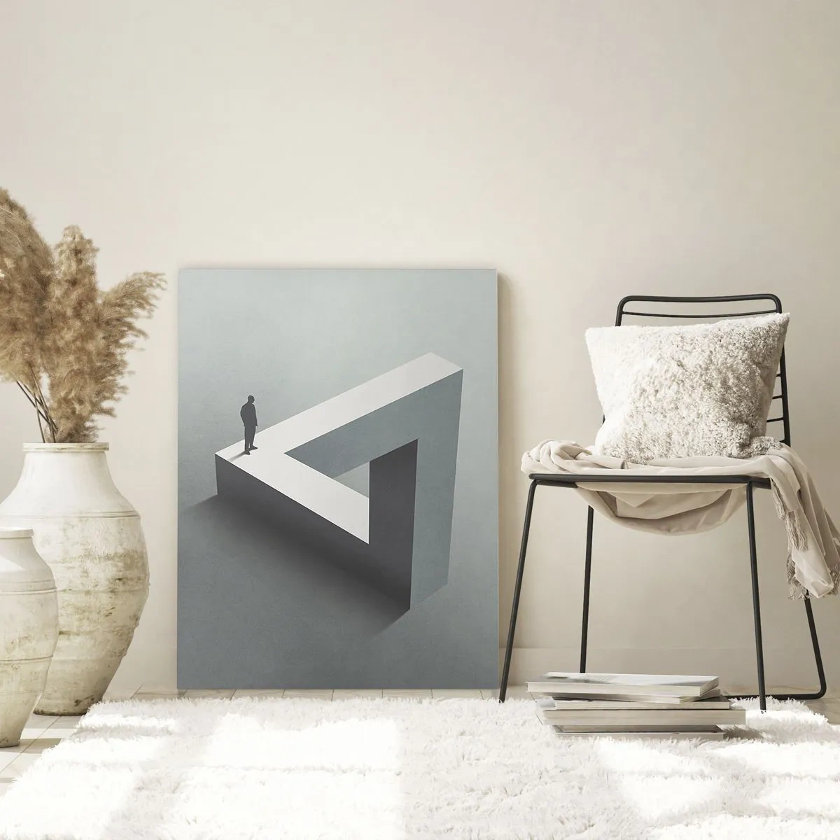 Glasbild - Bild auf glas - Eine Figur auf einer geometrischen Struktur im Stil einer optischen Täuschung - 50x70cm - Es ist also doch möglich - Moderne Wanddekoration für Wohnzimmer und Schlafzimmer ARTTOR