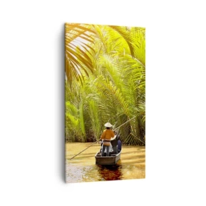 Bild auf Leinwand - Leinwandbild - Eine Palmenschlucht entlang - 45x80 cm