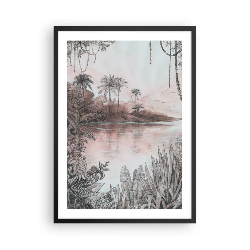Poster in einem schwarzem Rahmen - Exotische Landschaft am Wasser - 50x70cm - Tagebuch eines Entdeckers aus dem 19. Jahrhundert - Moderne Wanddekoration für Wohnzimmer und Schlafzimmer ARTTOR