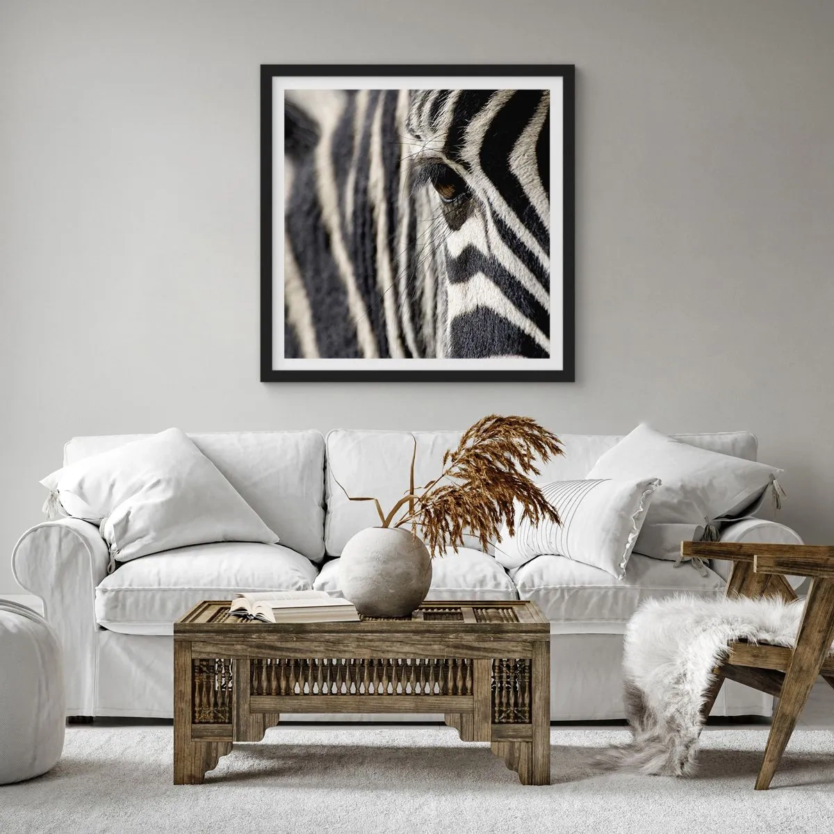 Poster in einem schwarzem Rahmen - Gestreiftes Porträt - 40x40 cm