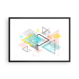 Poster in einem schwarzem Rahmen - Bunte geometrische Muster auf weißem Hintergrund - 70x50cm - Geometrisches Spiel - Moderne Wanddekoration für Wohnzimmer und Schlafzimmer ARTTOR