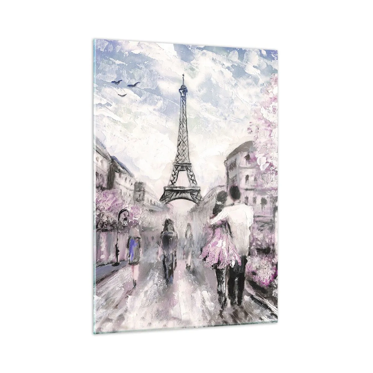 Glasbild - Bild auf glas - Romantisches Paar in Paris mit dem Eiffelturm im Hintergrund - 50x70cm - Wie man sich verlieben kann, ist nur in ... - Moderne Wanddekoration für Wohnzimmer und Schlafzimmer ARTTOR