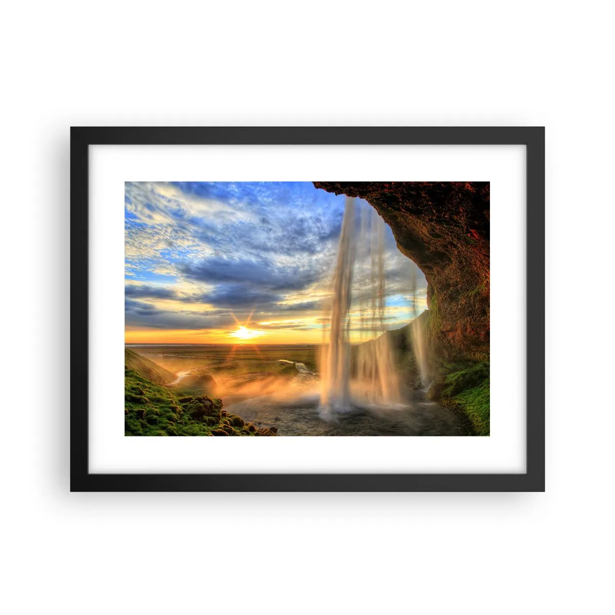 Poster in einem schwarzem Rahmen - Die Welt hinter einem Schleier aus Tropfen - 40x30 cm