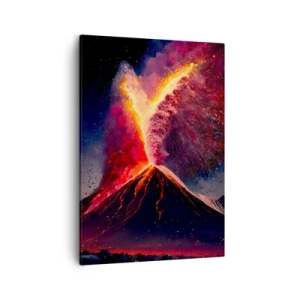 Bild auf Leinwand - Leinwandbild - Ein einzigartiger Vulkanausbruch bei Nacht mit dynamischen Farben. - 50x70cm - Schönheit und Horror - Moderne Wanddekoration für Wohnzimmer und Schlafzimmer ARTTOR