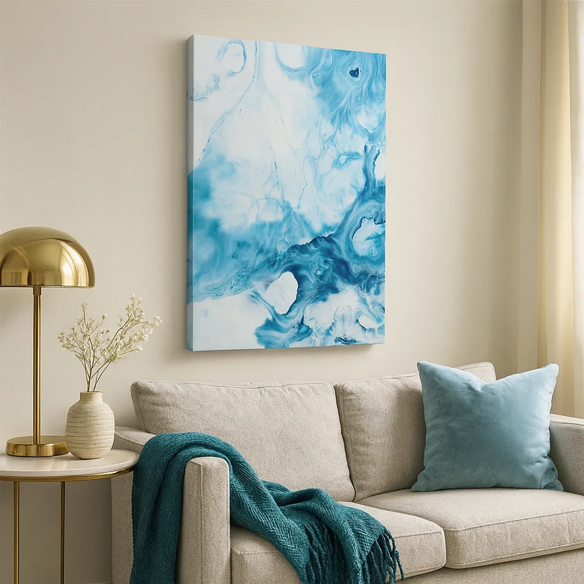 Bild auf Leinwand - Leinwandbild - Abstraktes Muster in Blautönen - 50x70cm - Blaues Konzert - Moderne Wanddekoration für Wohnzimmer und Schlafzimmer ARTTOR