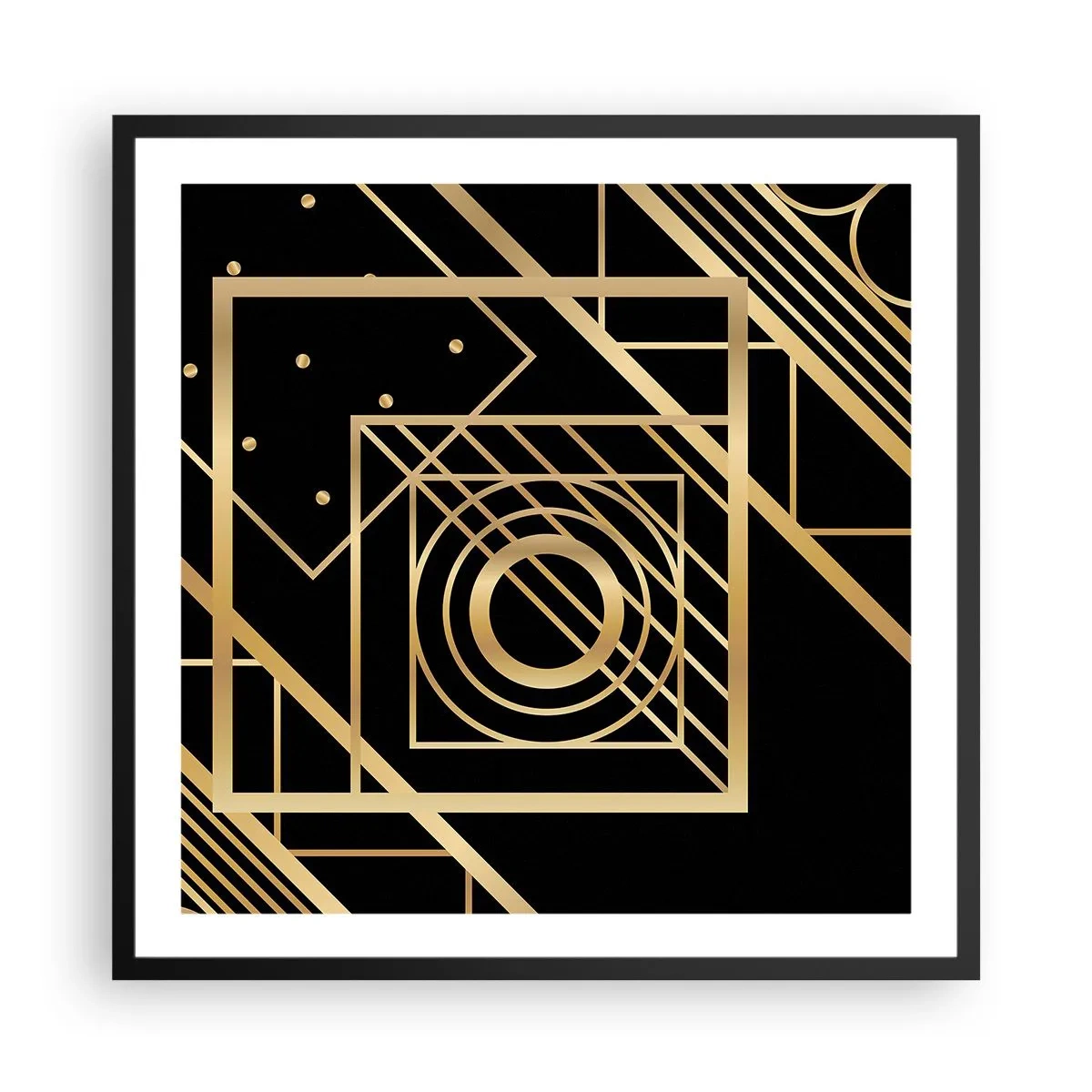 Poster in einem schwarzem Rahmen - Goldene Geometrie - 60x60 cm