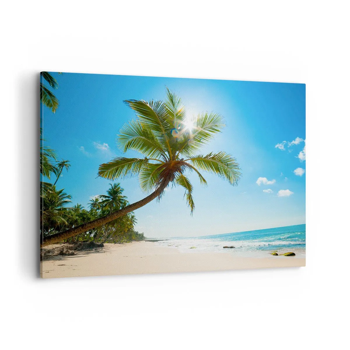 Bild auf Leinwand - Leinwandbild - Ein Strand mit Palmen in einer tropischen Landschaft - 100x70cm - Niemandem zeigen - Moderne Wanddekoration für Wohnzimmer und Schlafzimmer ARTTOR
