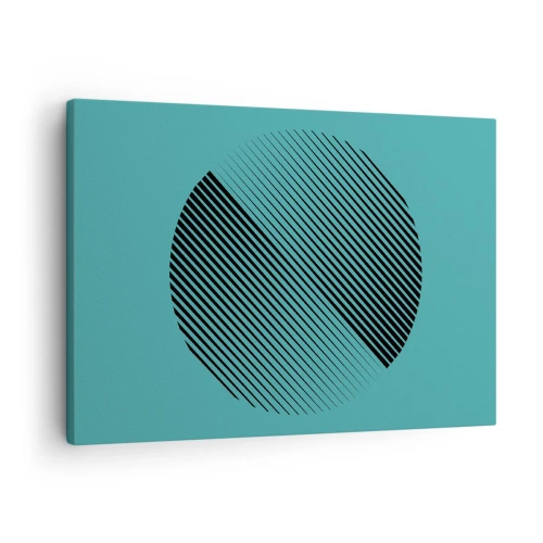Bild auf Leinwand - Leinwandbild - Ein minimalistischer Kreis mit Linien auf türkisfarbenem Hintergrund. - 70x50cm - Kreis – eine geometrische Variante - Moderne Wanddekoration für Wohnzimmer und Schlafzimmer ARTTOR