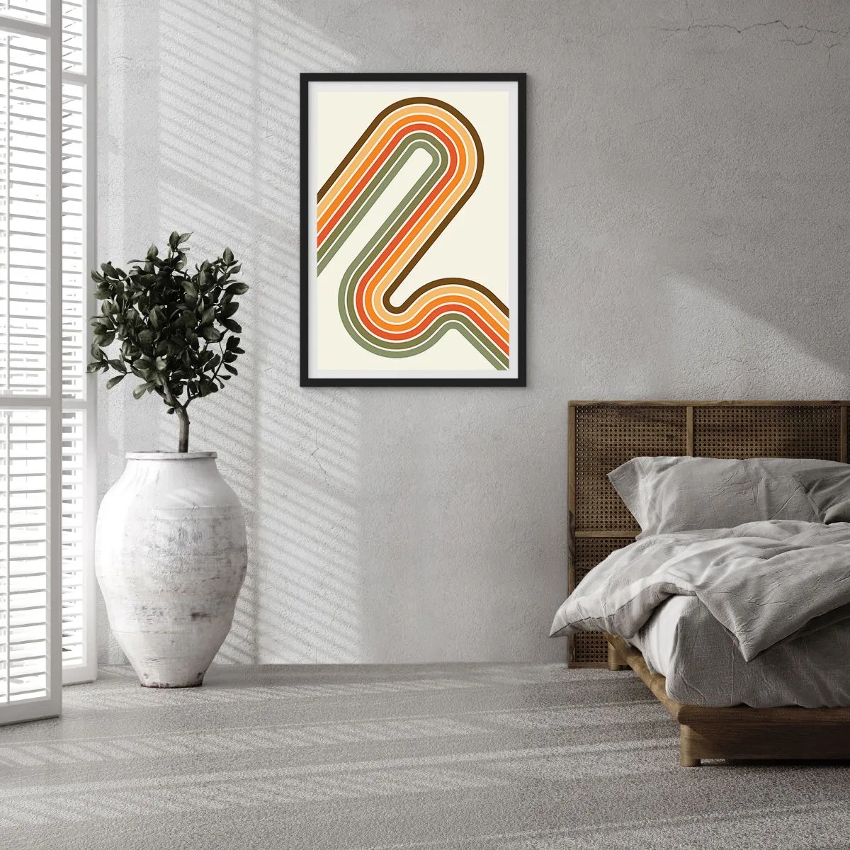 Poster in einem schwarzem Rahmen - Bunte Linien im Retro-Stil - 50x70cm - Zickzack zum Ziel - Moderne Wanddekoration für Wohnzimmer und Schlafzimmer ARTTOR
