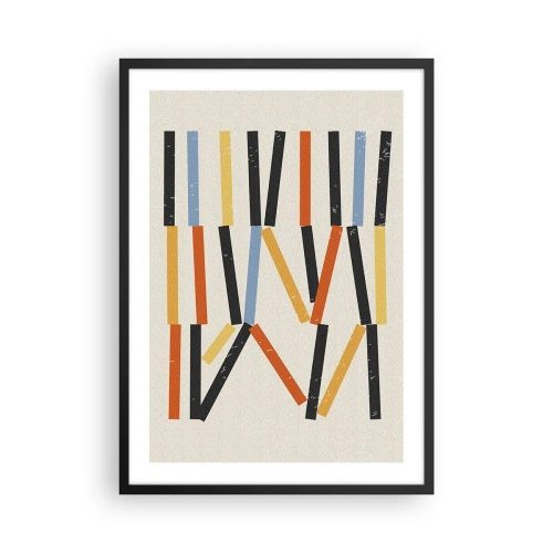 Poster in einem schwarzem Rahmen - Bunte geometrische Abstraktion mit vertikalen Linien - 50x70cm - Komposition auf der Ebene - Moderne Wanddekoration für Wohnzimmer und Schlafzimmer ARTTOR