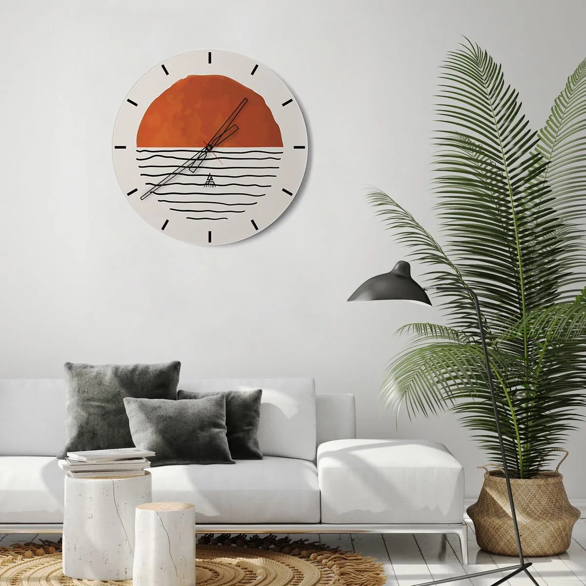 Wanduhr - Glasuhr - Minimalistischer Sonnenuntergang über dem Wasser - 30x30cm - Im japanischen Klima - Moderne Wanddekoration für Wohnzimmer, Küche und Schlafzimmer ARTTOR
