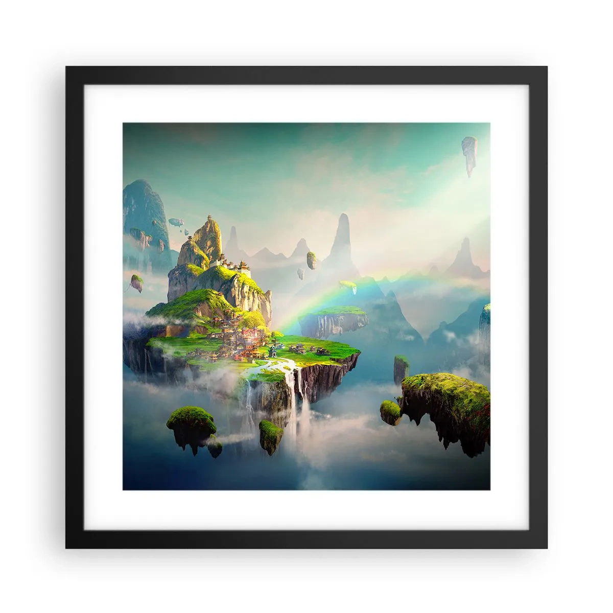 Poster in einem schwarzem Rahmen - Mitten am Himmel - glückliche Inseln - 40x40 cm