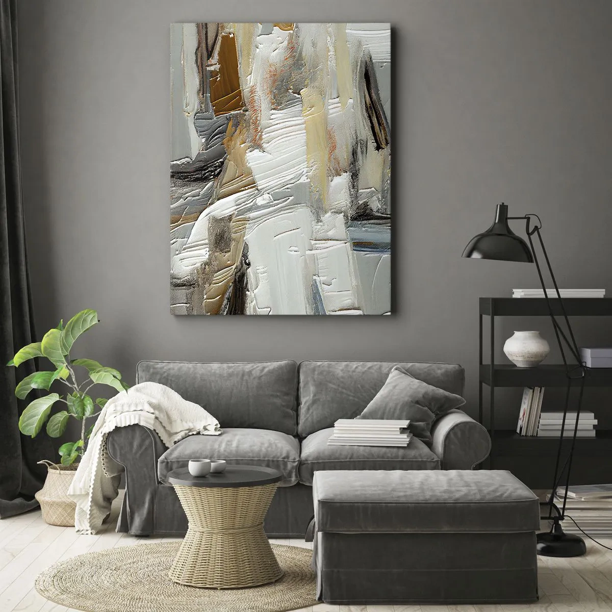 Bild auf Leinwand - Leinwandbild - Texturale Abstraktion in Erdtönen und Weiß - 70x100cm - Bunte Schichten - Moderne Wanddekoration für Wohnzimmer und Schlafzimmer ARTTOR