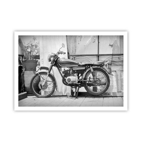 Poster - Schwarz-Weiß-Foto eines klassischen Motorrads - 100x70cm - Klassik über alles - Moderne Wanddekoration für Wohnzimmer und Schlafzimmer ARTTOR