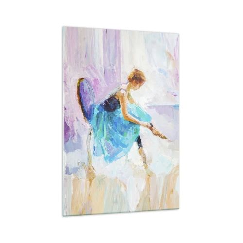 Glasbild - Bild auf glas - Eine Ballerina in Pastelltönen bereitet sich auf den Tanz vor. - 70x100cm - Unbeschreibliche Anmut, subtiler Charme - Moderne Wanddekoration für Wohnzimmer und Schlafzimmer ARTTOR